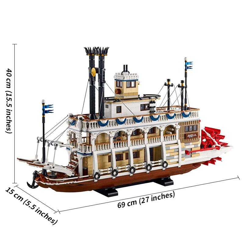 Steamboat Raddampfer MOC - 4090 Teile - Legokompatibel - Historisches Flussschiff Modell