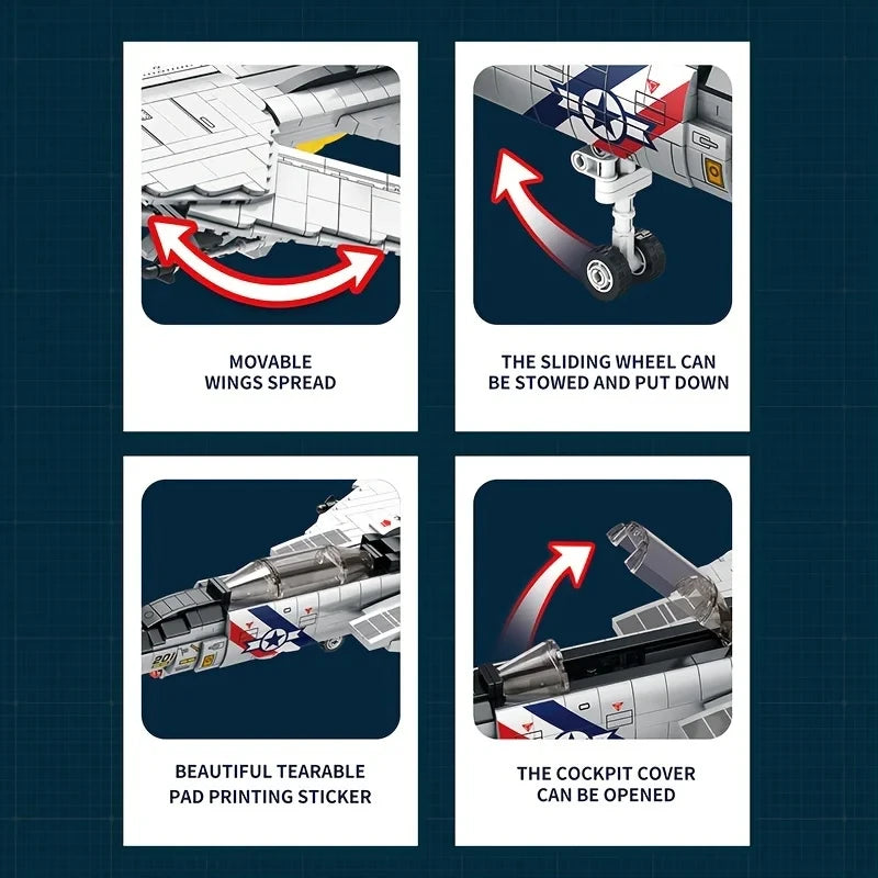 F-14 Tomcat Fighter MOC 1600 Teile LEGO-kompatibel | PrimeBricks