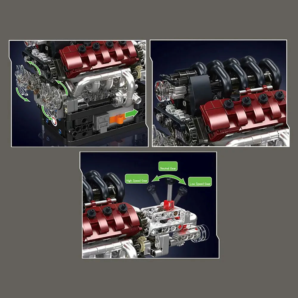 Prime bricks Motoren works 10227 V8 Engine Model moc Kit 787PCS Mini Building Blocks with Working Pistons Gearbox STEM Mechanica Lego kompitabel