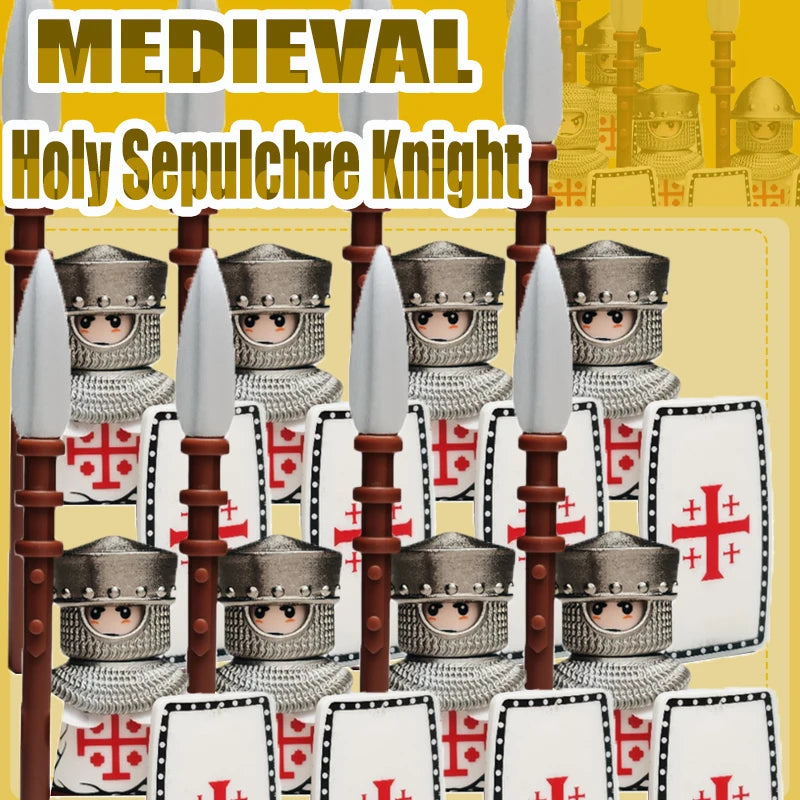 Mittelalterliche Kreuzritter Minifiguren - Tempelritter mit Rüstung, Pferd & Waffen | LEGO-kompatibel