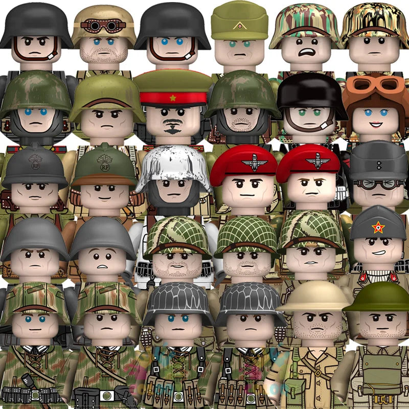 WW2 Minifiguren Set - Zweiter Weltkrieg Soldaten | Alliierte & Achsenmächte | LEGO-kompatibel