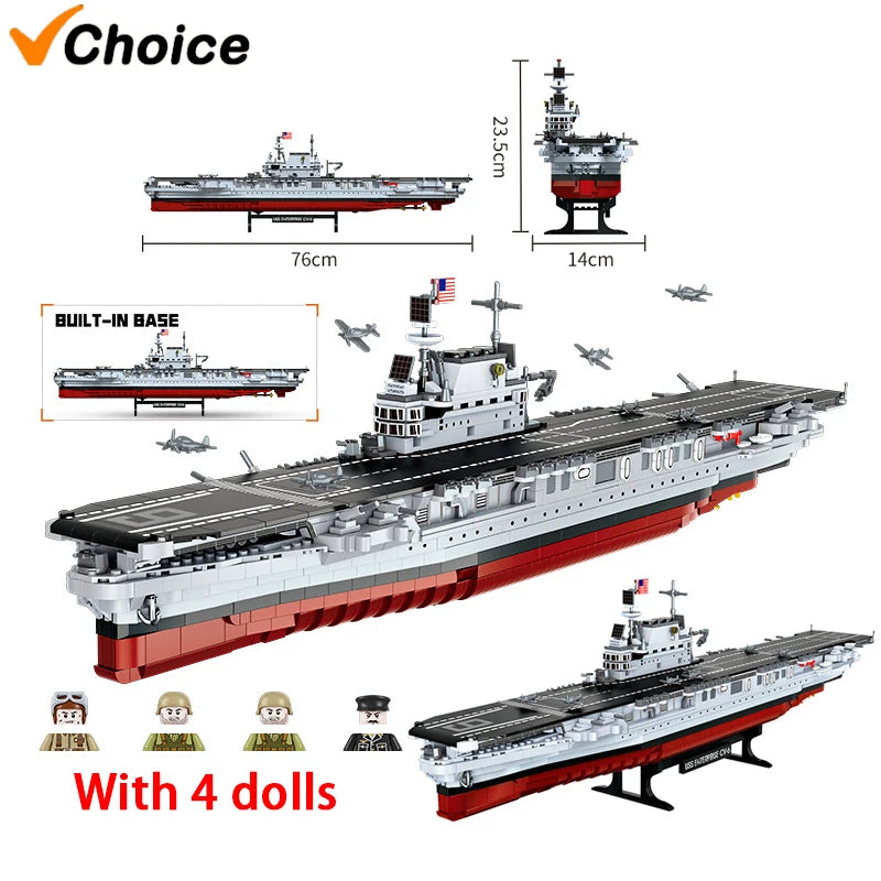 USS Enterprise CV-6 Battleship MOC - 1883 Teile - Legokompatibel - World War II Flugzeugträger Modell