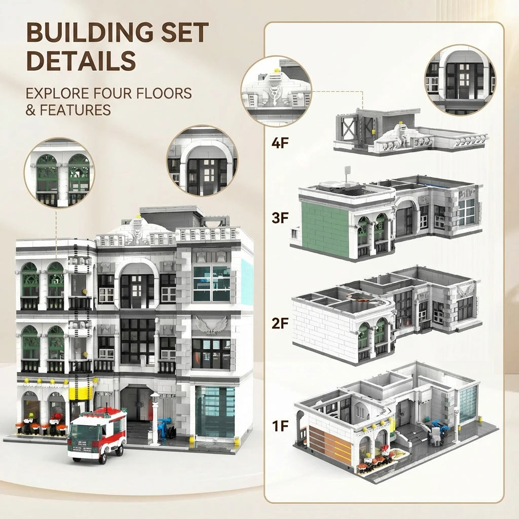 Hospital House MOC Modular Building Set - 4958 Teile - Legokompatibel - mit 17 Minifiguren