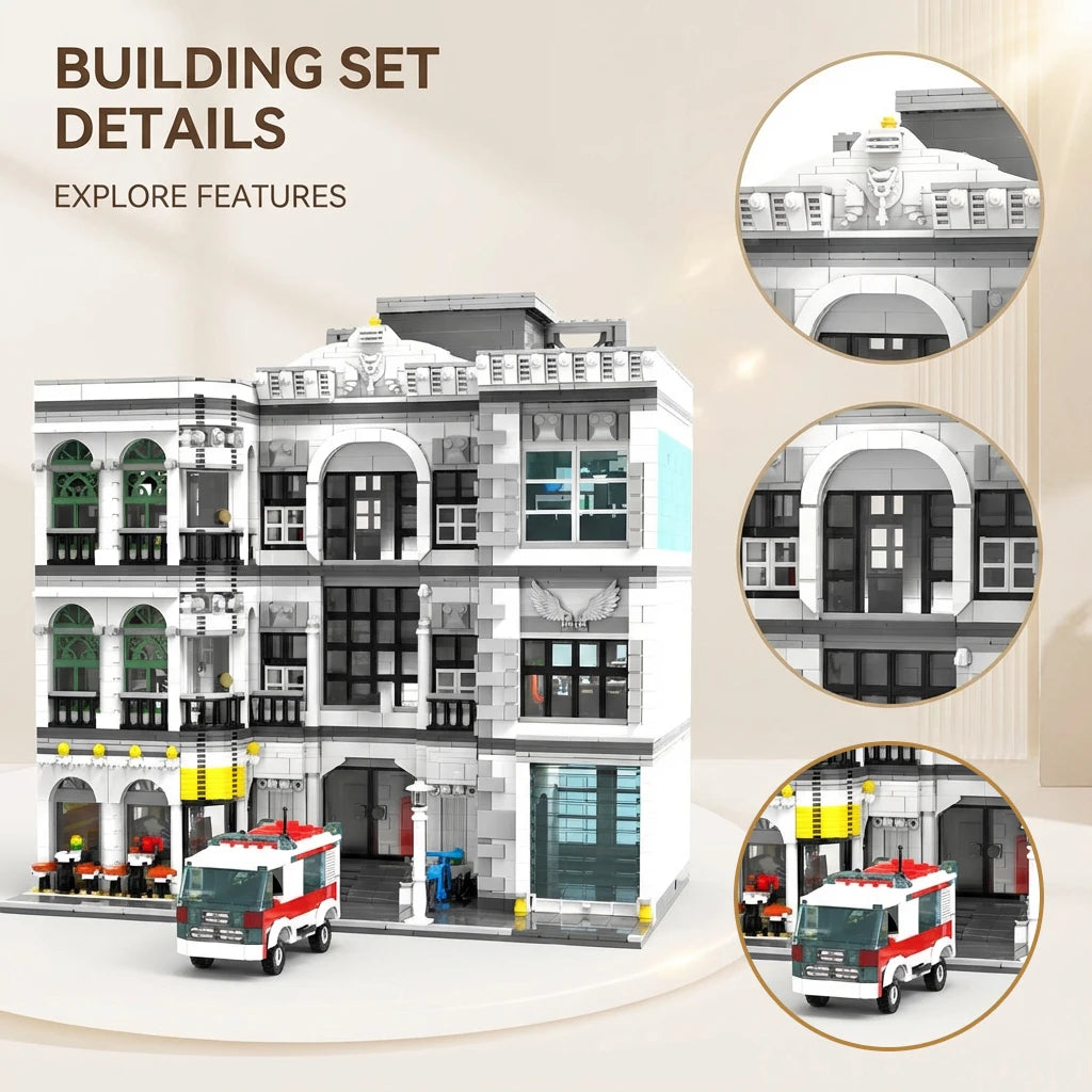 Hospital House MOC Modular Building Set - 4958 Teile - Legokompatibel - mit 17 Minifiguren