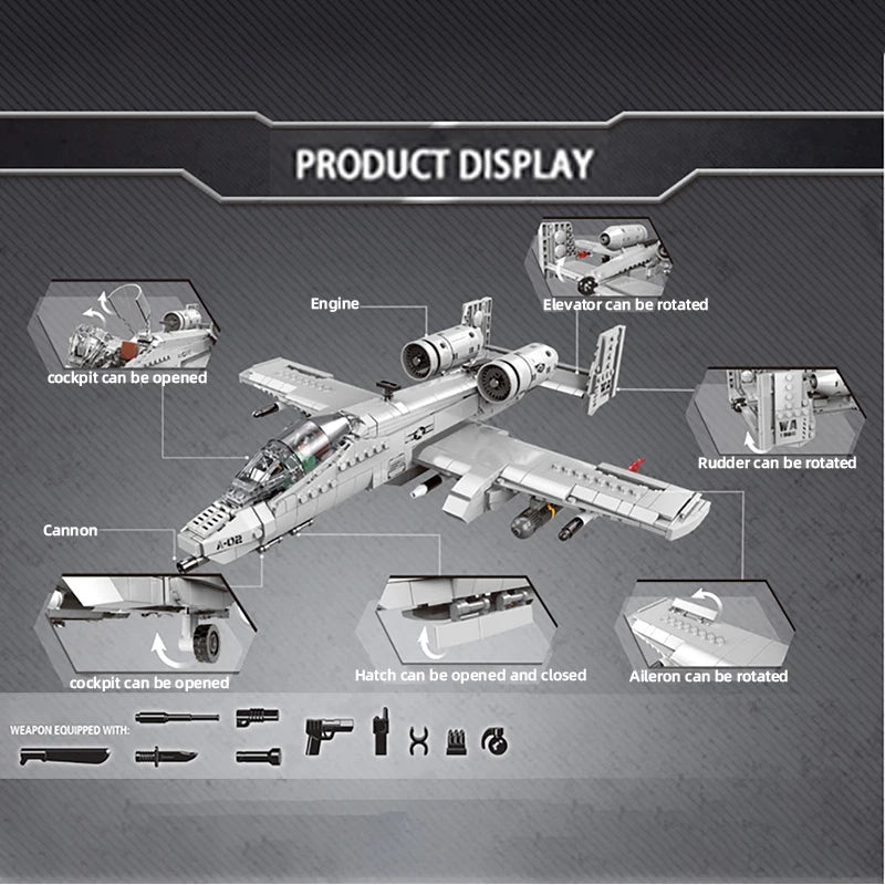 A-10 Warthog MOC - Militär Kampfflugzeug Bauset | 1:48 Modell | US Air Force | LEGO-kompatibel