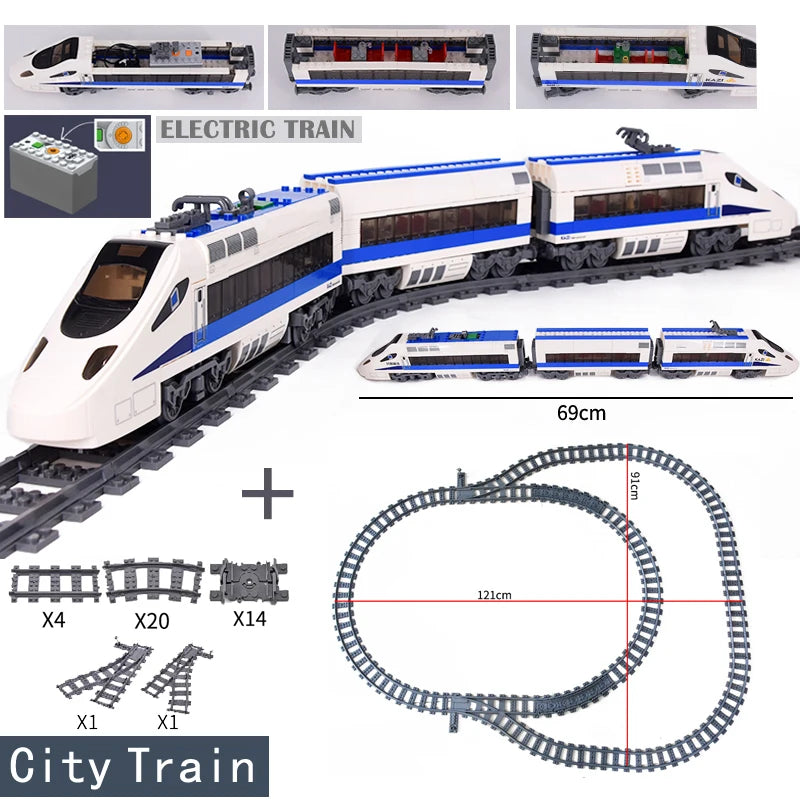High-Speed Train Set Elektrisch - Legokompatibel - Batteriebetrieben mit Schienen - City Passenger Train