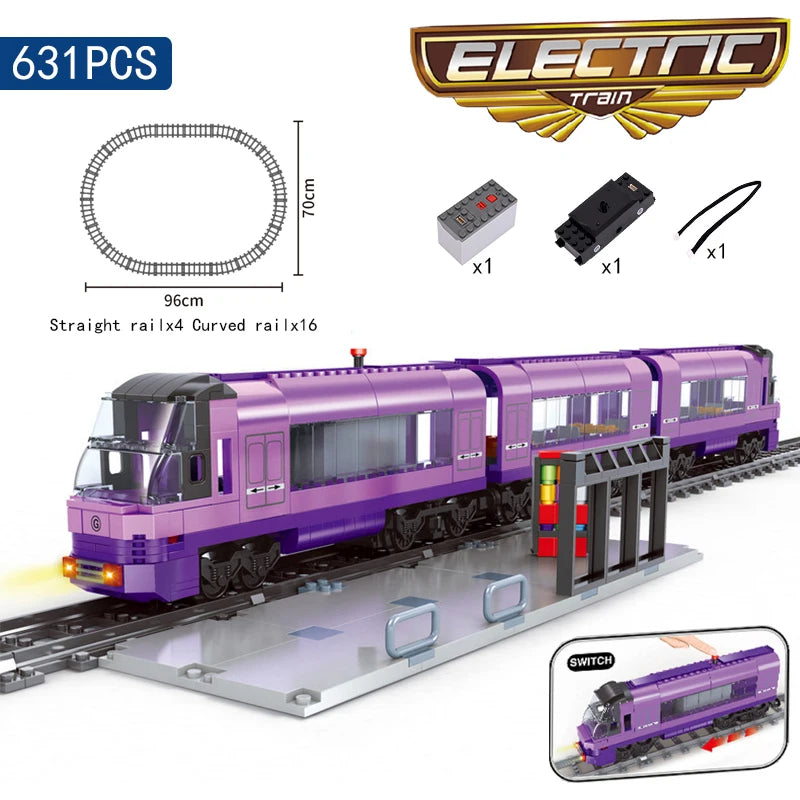 High-Speed Train Set Elektrisch - Legokompatibel - Batteriebetrieben mit Schienen - City Passenger Train