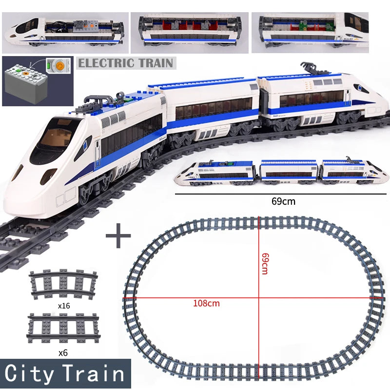 High-Speed Train Set Elektrisch - Legokompatibel - Batteriebetrieben mit Schienen - City Passenger Train