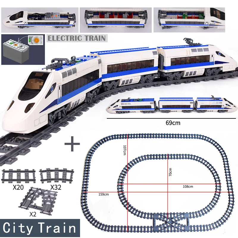High-Speed Train Set Elektrisch - Legokompatibel - Batteriebetrieben mit Schienen - City Passenger Train