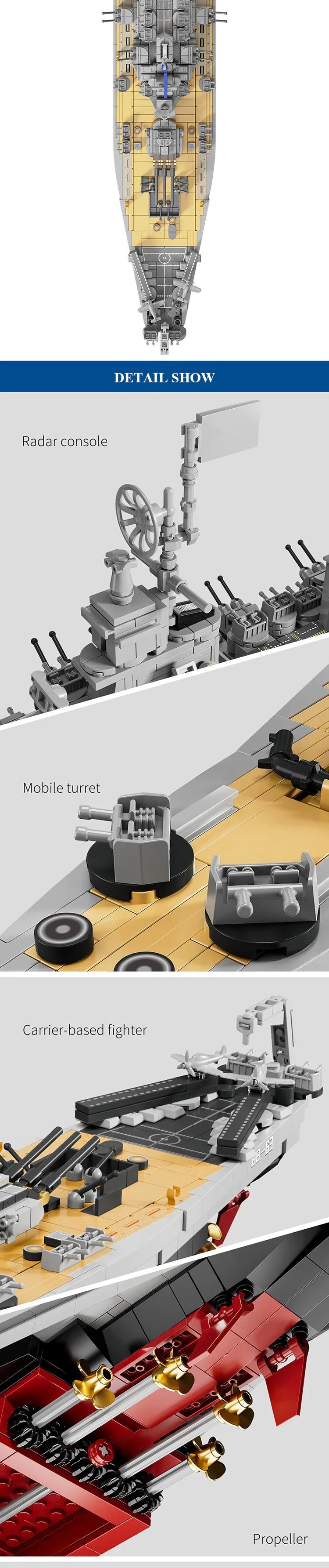 USS Missouri Battleship WW2 MOC - 2228 Teile - Legokompatibel - US Navy Kriegsschiff Modell