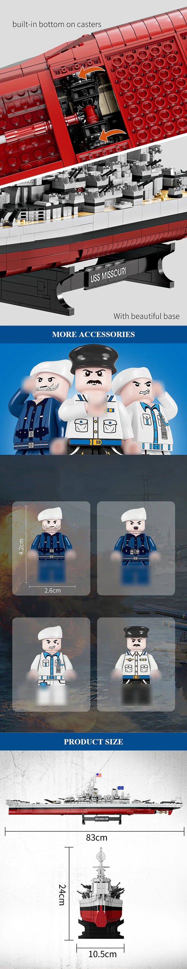 USS Missouri Battleship WW2 MOC - 2228 Teile - Legokompatibel - US Navy Kriegsschiff Modell