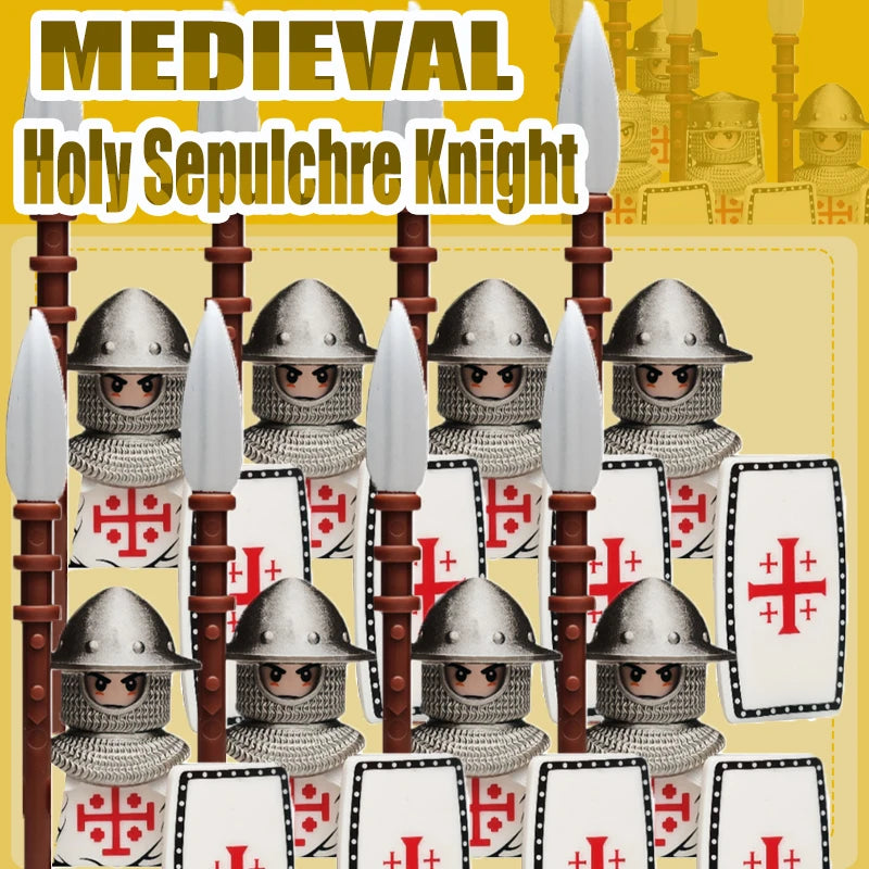 Mittelalterliche Kreuzritter Minifiguren - Tempelritter mit Rüstung, Pferd & Waffen | LEGO-kompatibel