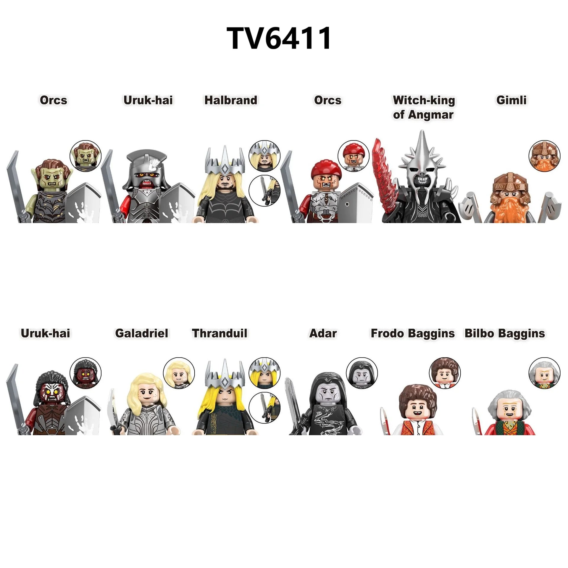 Herr der Ringe Minifiguren Set - Frodo, Gandalf, Aragorn, Legolas & Orks | LEGO-kompatibel