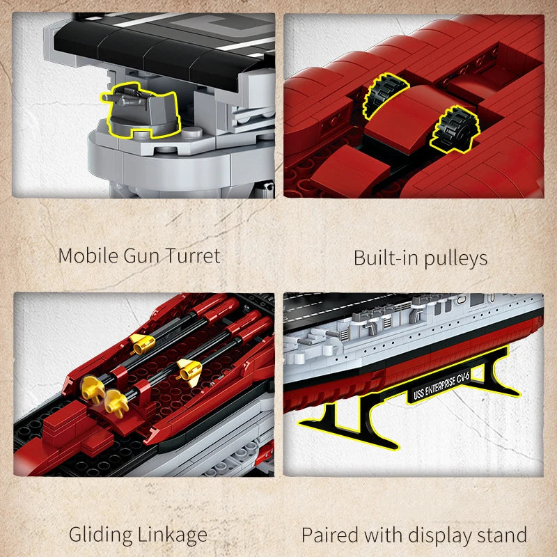 USS Enterprise CV-6 Battleship MOC - 1883 Teile - Legokompatibel - World War II Flugzeugträger Modell
